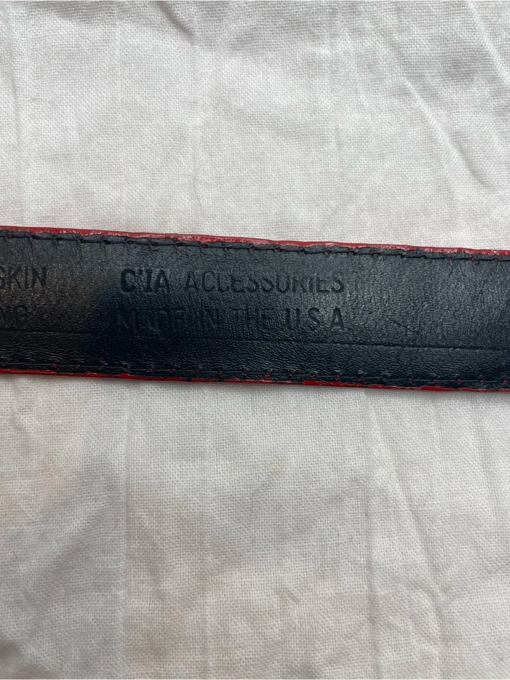 Vintage CIA Genuine Red Snakeskin Belt USA Sculptural Pewter Buckle Small